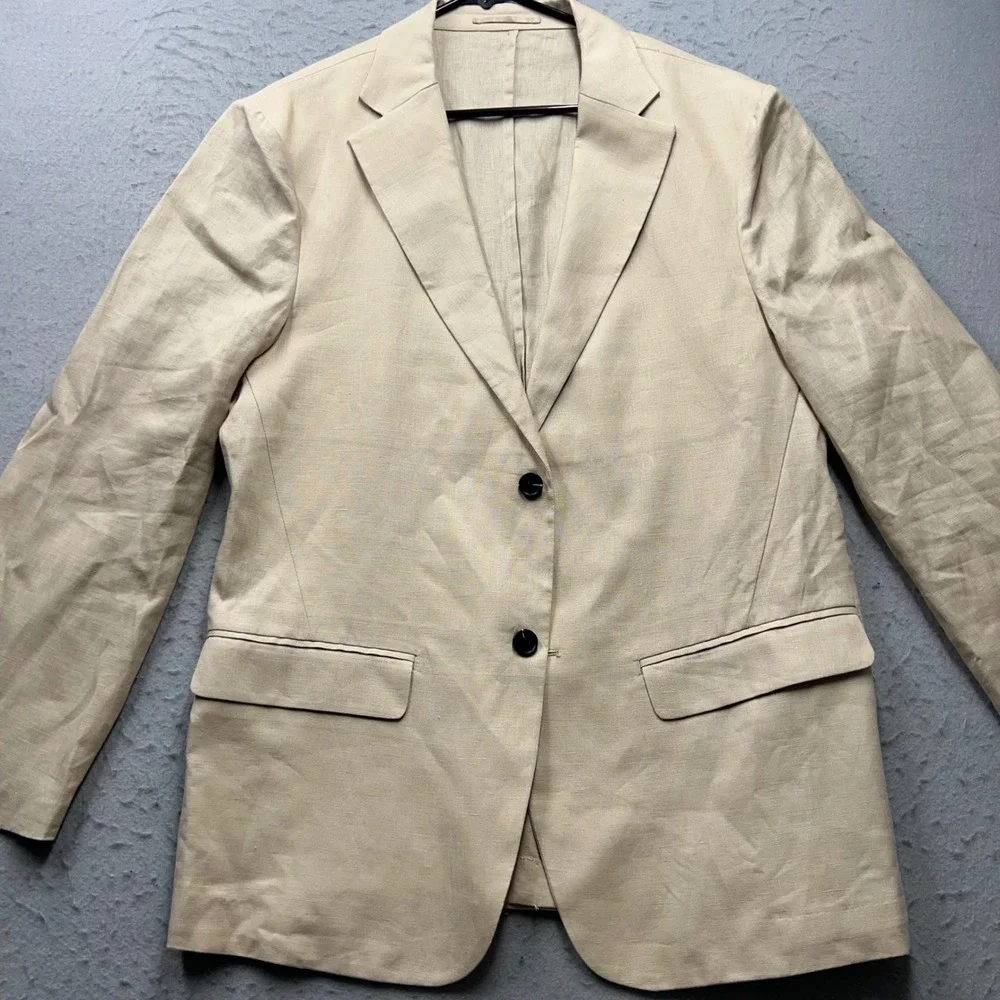 Quince Mens 100% European Linen Blazer Off White Two Button Jacket Size L